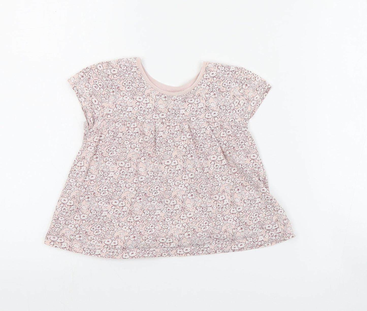 NEXT Girls Pink Floral Cotton Basic T-Shirt Size 3-4 Years Round Neck Pullover
