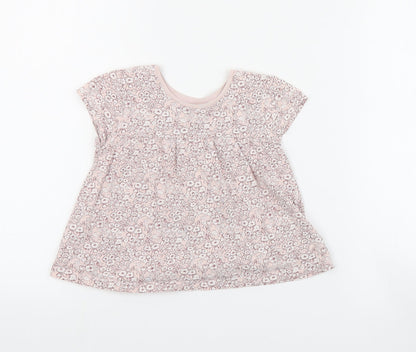 NEXT Girls Pink Floral Cotton Basic T-Shirt Size 3-4 Years Round Neck Pullover