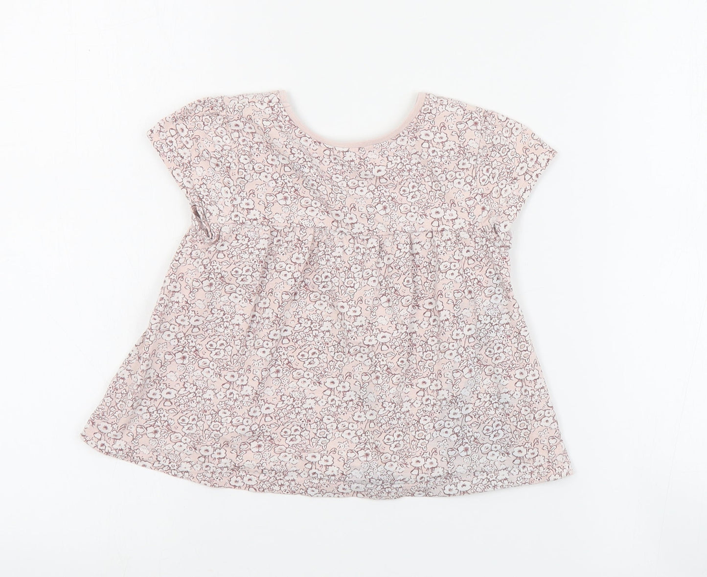 NEXT Girls Pink Floral Cotton Basic T-Shirt Size 3-4 Years Round Neck Pullover