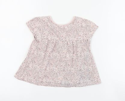 NEXT Girls Pink Floral Cotton Basic T-Shirt Size 3-4 Years Round Neck Pullover