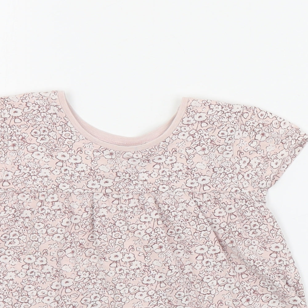 NEXT Girls Pink Floral Cotton Basic T-Shirt Size 3-4 Years Round Neck Pullover