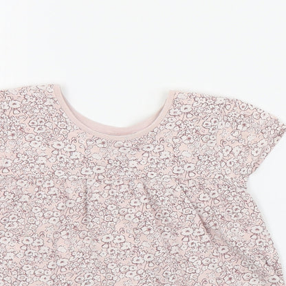 NEXT Girls Pink Floral Cotton Basic T-Shirt Size 3-4 Years Round Neck Pullover