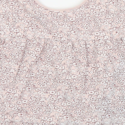 NEXT Girls Pink Floral Cotton Basic T-Shirt Size 3-4 Years Round Neck Pullover