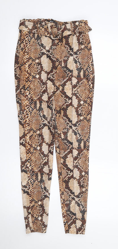 Missguided Womens Brown Animal Print Polyester Trousers  Size XS L27 in Regular