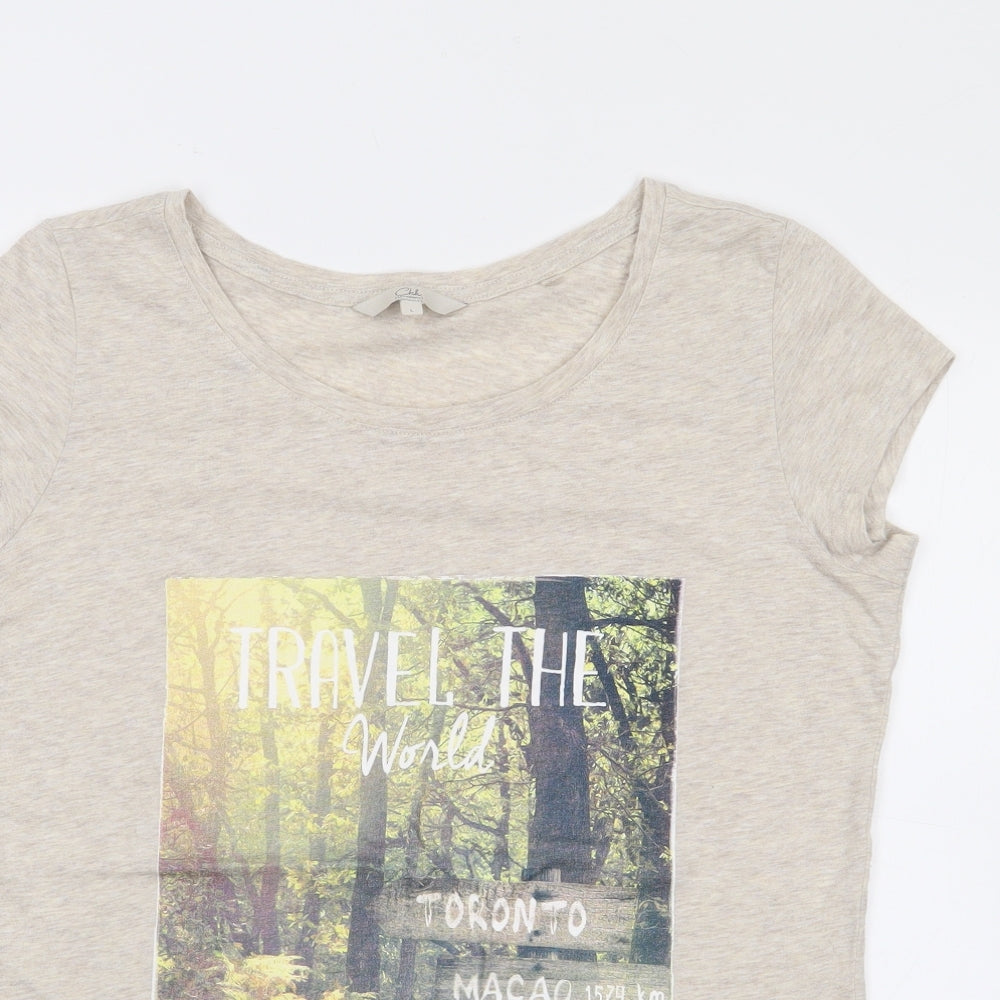 Clockhouse Womens Beige  Polyester Jersey T-Shirt Size L Crew Neck