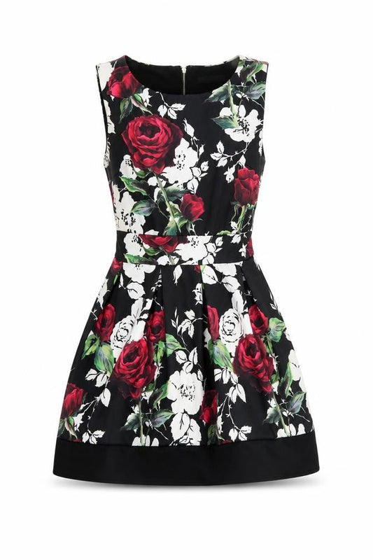 Styled in Italy Womens Multicoloured Floral Polyester Fit & Flare  Size S  Round Neck Zip