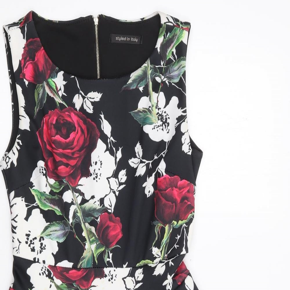 Styled in Italy Womens Multicoloured Floral Polyester Fit & Flare  Size S  Round Neck Zip