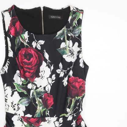 Styled in Italy Womens Multicoloured Floral Polyester Fit & Flare  Size S  Round Neck Zip