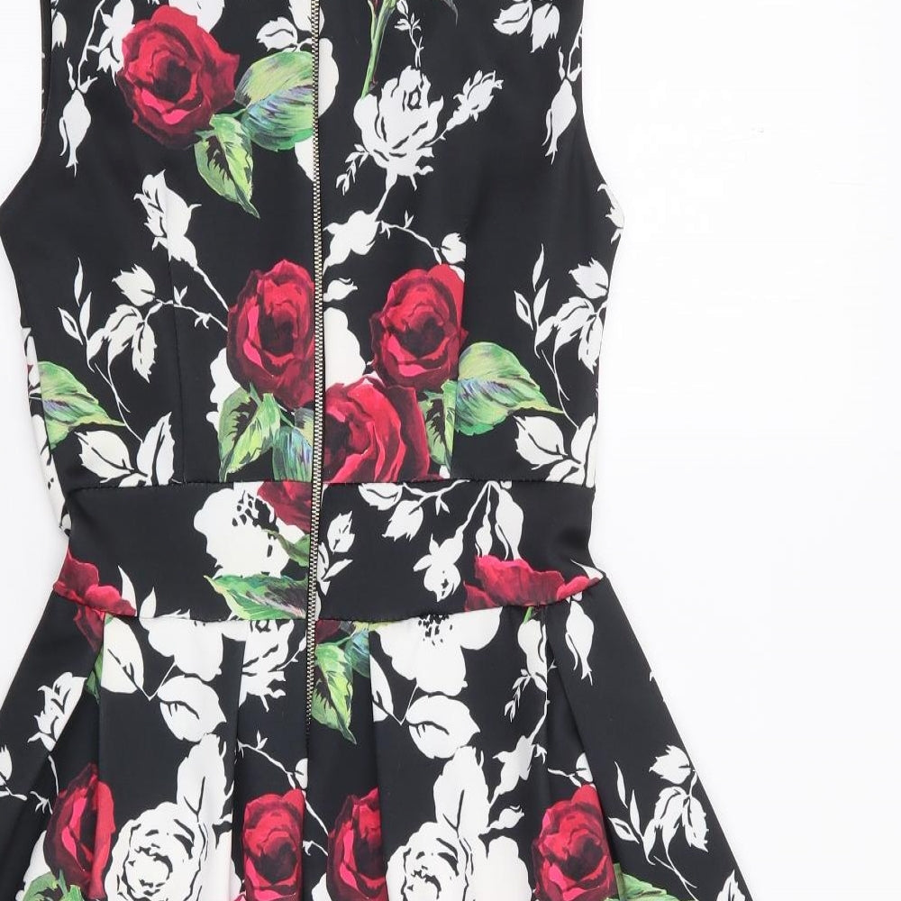 Styled in Italy Womens Multicoloured Floral Polyester Fit & Flare  Size S  Round Neck Zip