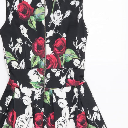 Styled in Italy Womens Multicoloured Floral Polyester Fit & Flare  Size S  Round Neck Zip
