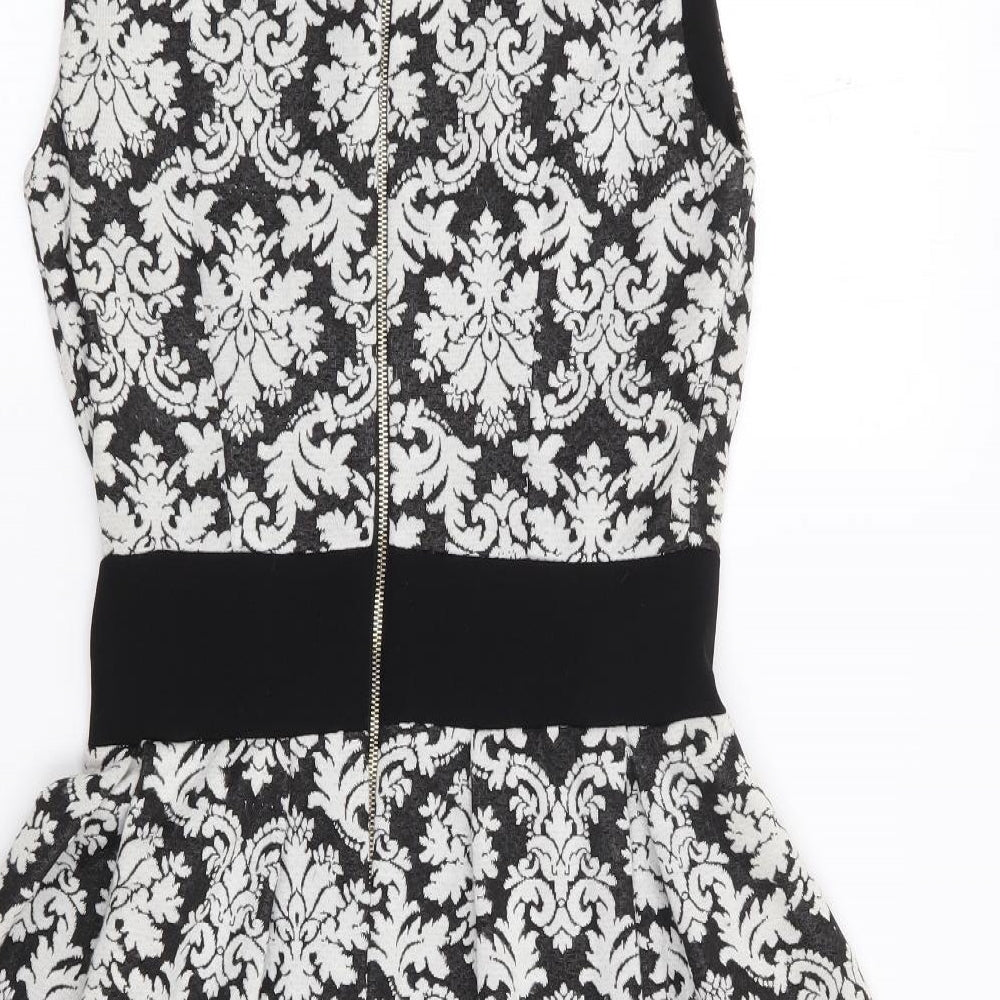 Styled in Italy Womens Black Floral Polyester Fit & Flare  Size S  Round Neck Zip