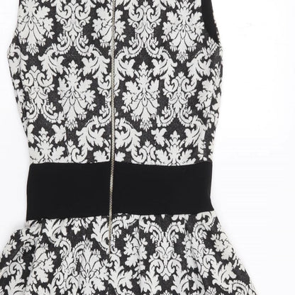 Styled in Italy Womens Black Floral Polyester Fit & Flare  Size S  Round Neck Zip