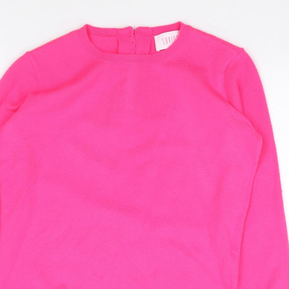 Savioa Womens Pink Crew Neck  Viscose Pullover Jumper Size 2XS