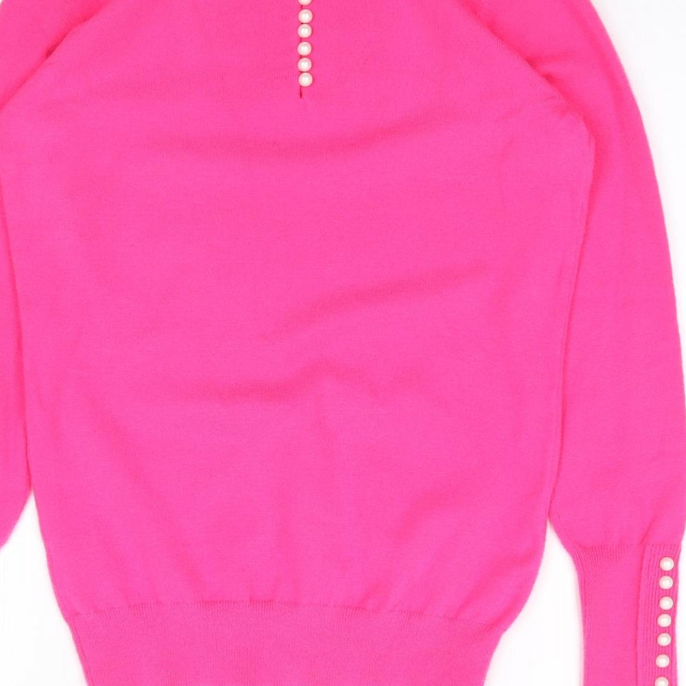Savioa Womens Pink Crew Neck  Viscose Pullover Jumper Size 2XS