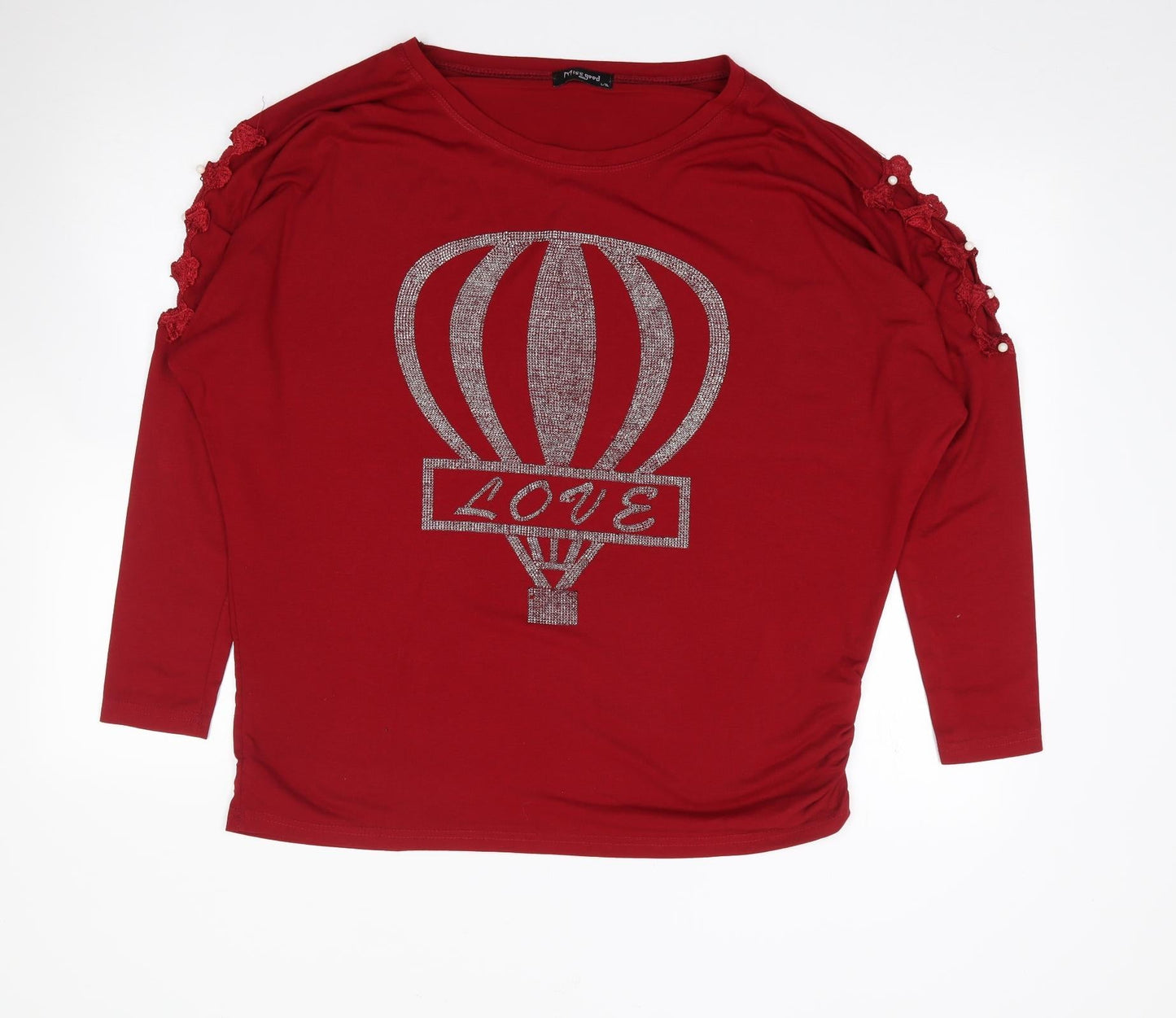 Missgood Womens Red  Viscose Jersey T-Shirt Size L Round Neck - Batwing