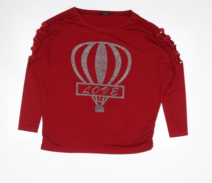 Missgood Womens Red  Viscose Jersey T-Shirt Size L Round Neck - Batwing