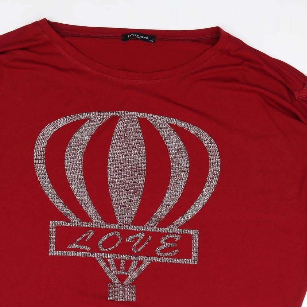 Missgood Womens Red  Viscose Jersey T-Shirt Size L Round Neck - Batwing
