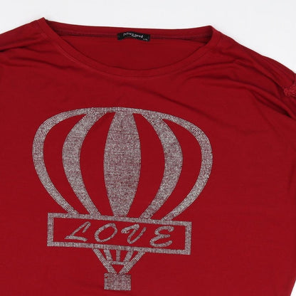 Missgood Womens Red  Viscose Jersey T-Shirt Size L Round Neck - Batwing