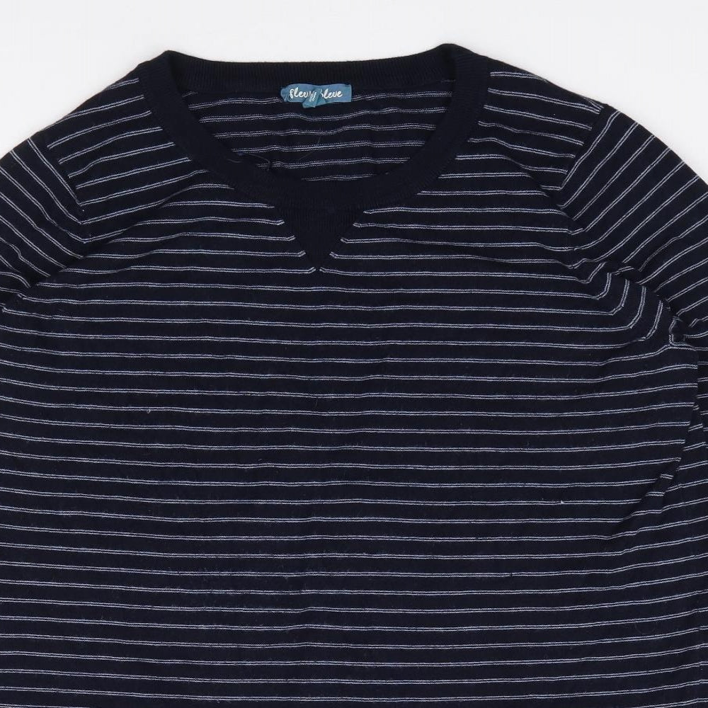 Fleur Bleu Womens Blue Crew Neck Striped Viscose Pullover Jumper Size L