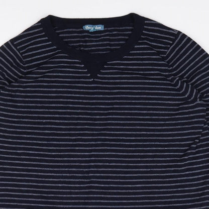 Fleur Bleu Womens Blue Crew Neck Striped Viscose Pullover Jumper Size L