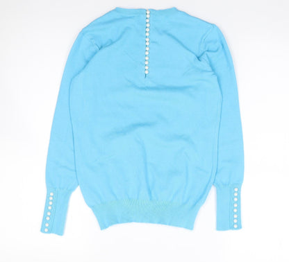 Savioa Womens Blue Crew Neck  Viscose Pullover Jumper Size XS