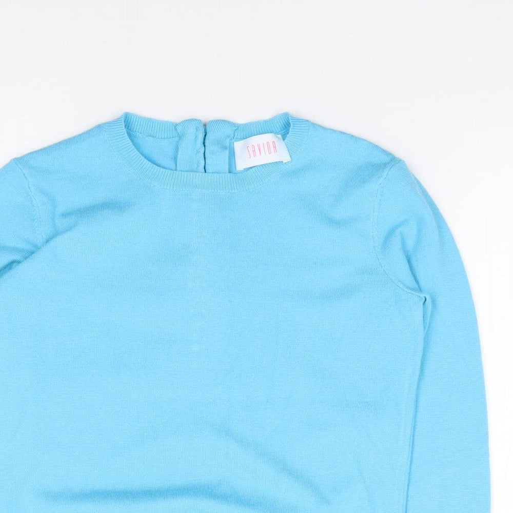 Savioa Womens Blue Crew Neck  Viscose Pullover Jumper Size XS