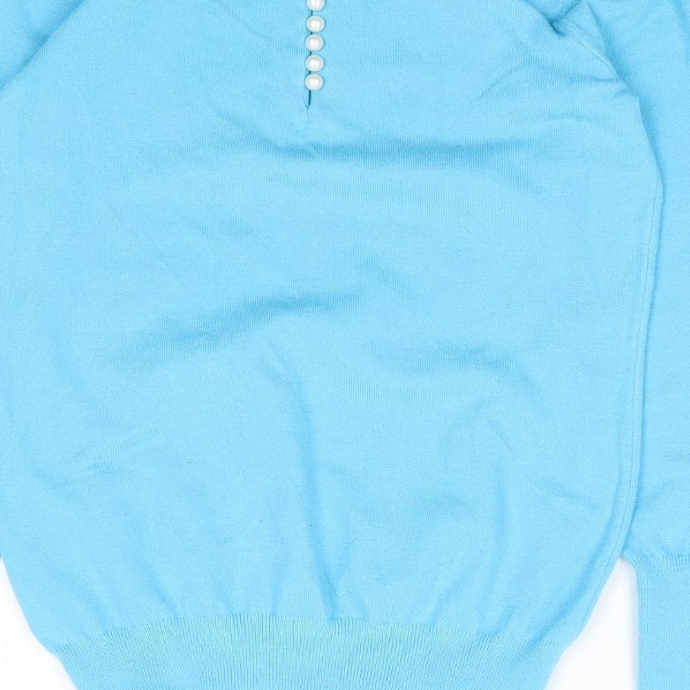Savioa Womens Blue Crew Neck  Viscose Pullover Jumper Size XS
