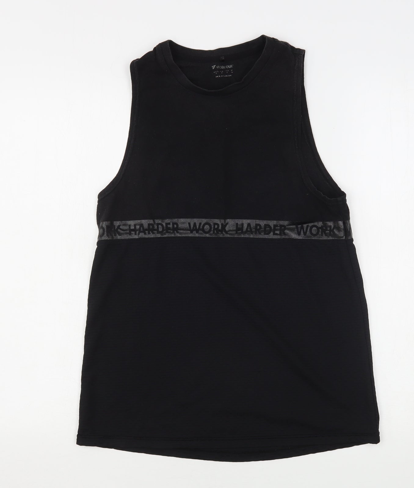 Workout Womens Black  Cotton Basic Tank Size 10 Round Neck