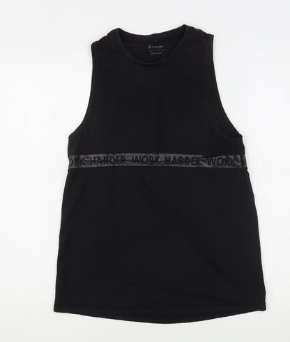 Workout Womens Black  Cotton Basic Tank Size 10 Round Neck