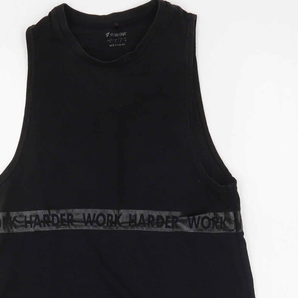 Workout Womens Black  Cotton Basic Tank Size 10 Round Neck