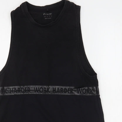 Workout Womens Black  Cotton Basic Tank Size 10 Round Neck