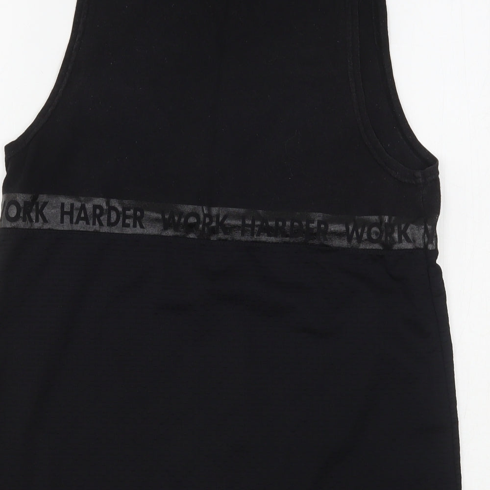 Workout Womens Black  Cotton Basic Tank Size 10 Round Neck