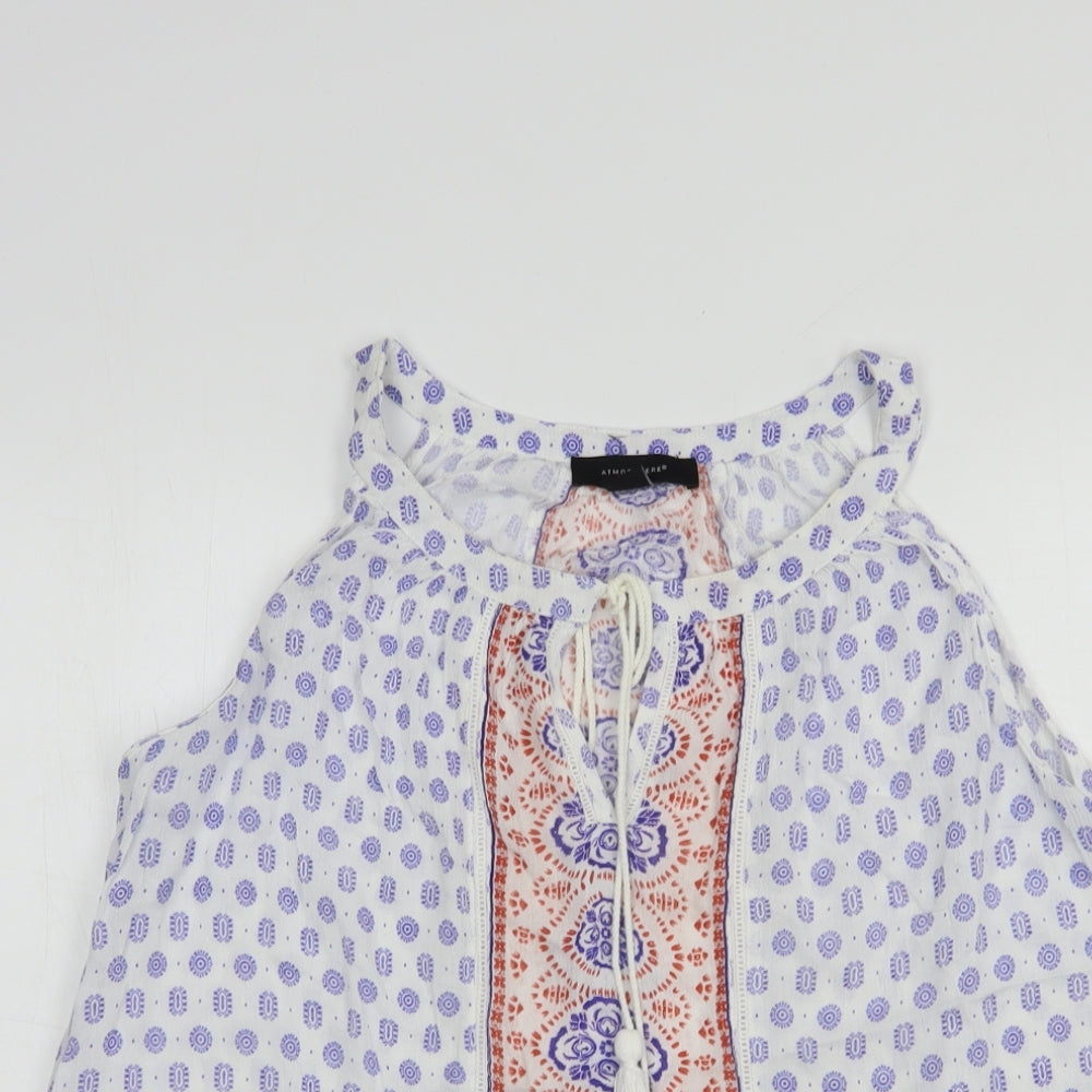 Atmosphere Womens White Geometric Viscose Basic Blouse Size 12 Round Neck