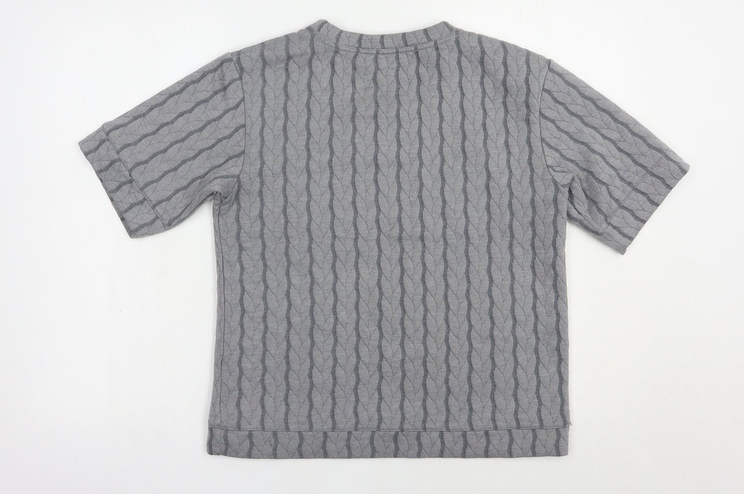 Fransa Womens Grey Geometric Polyester Basic Blouse Size XS Round Neck