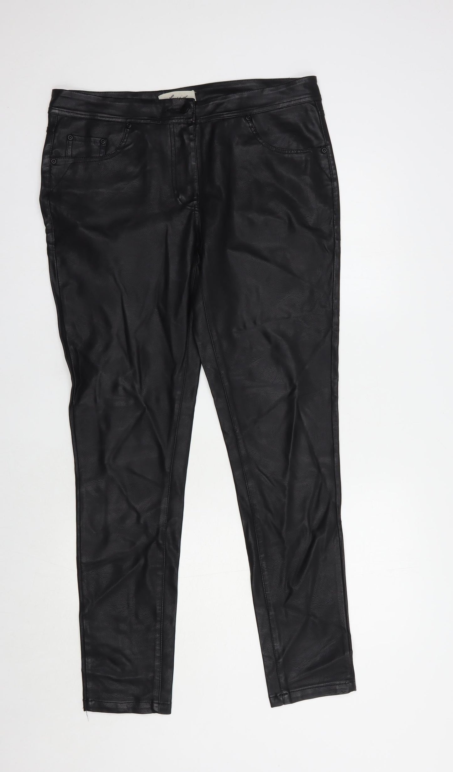 Lucid Womens Black  Polyurethane Trousers  Size 14 L30 in Regular Button - Faux Leather
