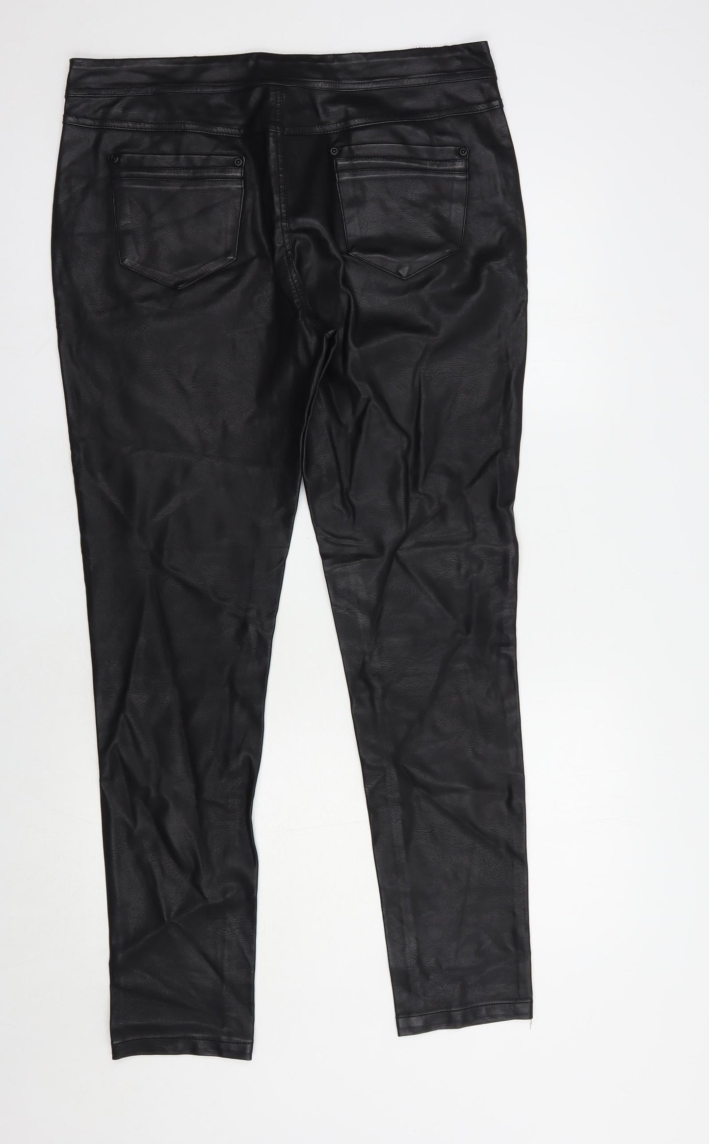 Lucid Womens Black  Polyurethane Trousers  Size 14 L30 in Regular Button - Faux Leather