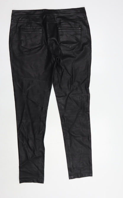 Lucid Womens Black  Polyurethane Trousers  Size 14 L30 in Regular Button - Faux Leather