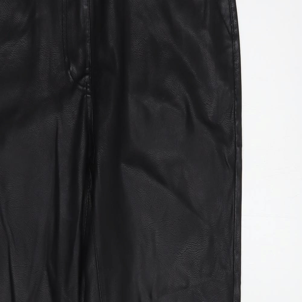 Lucid Womens Black  Polyurethane Trousers  Size 14 L30 in Regular Button - Faux Leather