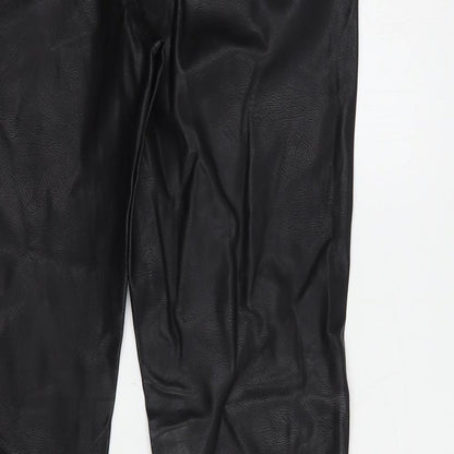 Lucid Womens Black  Polyurethane Trousers  Size 14 L30 in Regular Button - Faux Leather
