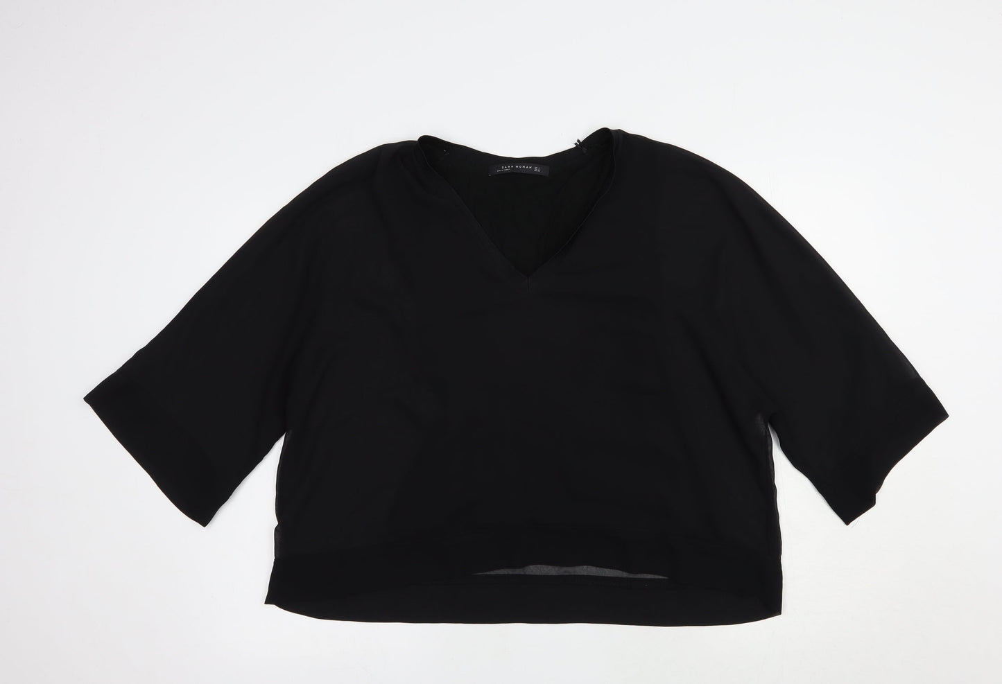 Zara Womens Black  Polyester Basic Blouse Size S V-Neck