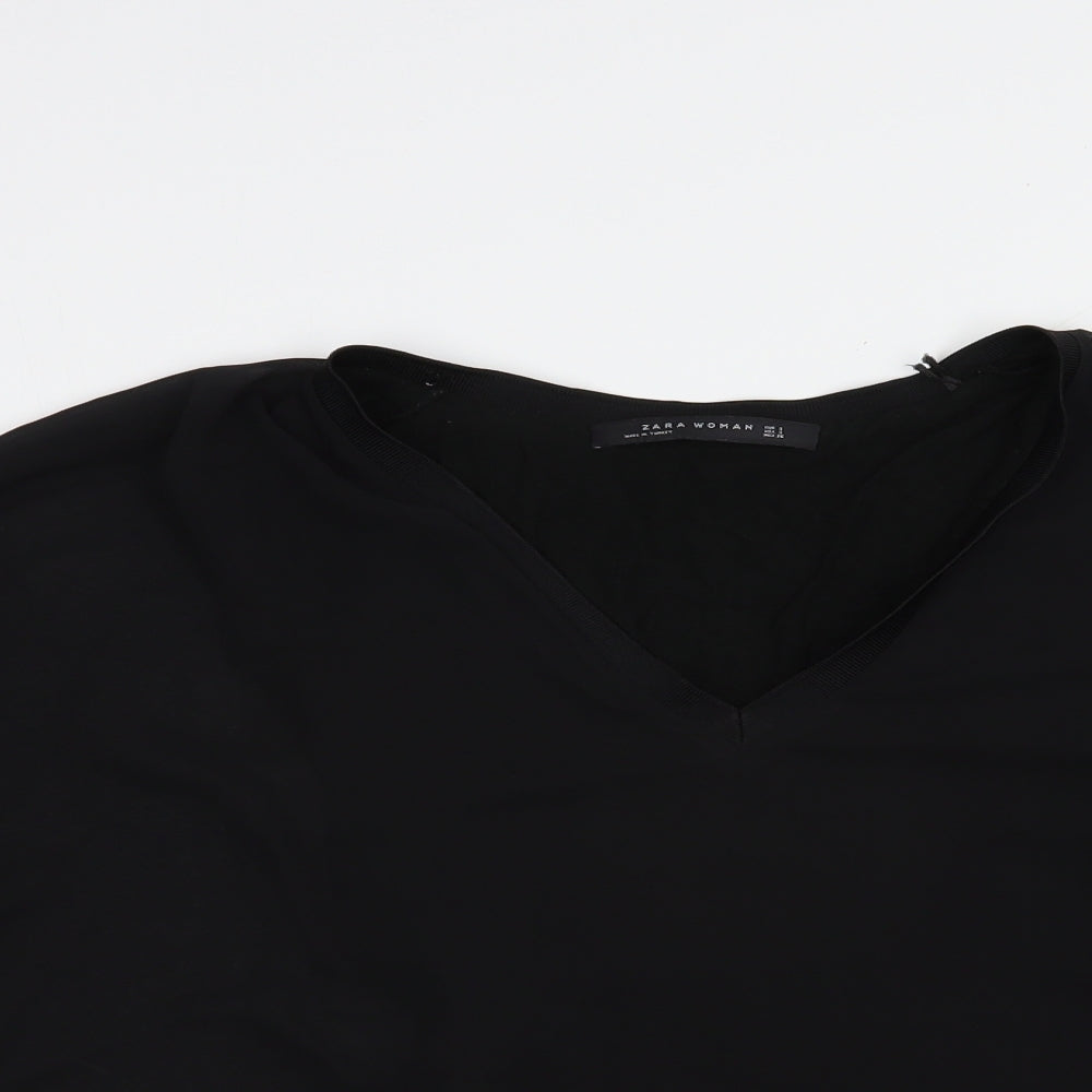 Zara Womens Black  Polyester Basic Blouse Size S V-Neck