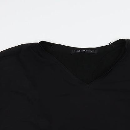 Zara Womens Black  Polyester Basic Blouse Size S V-Neck