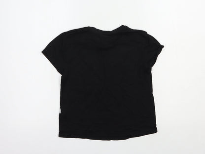 Primark Womens Black Geometric Polyester Basic T-Shirt Size 4 Crew Neck - Stars