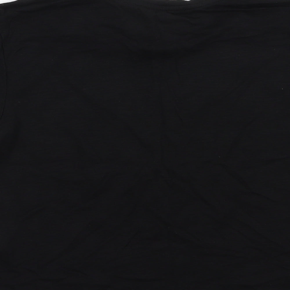 Primark Womens Black Geometric Polyester Basic T-Shirt Size 4 Crew Neck - Stars