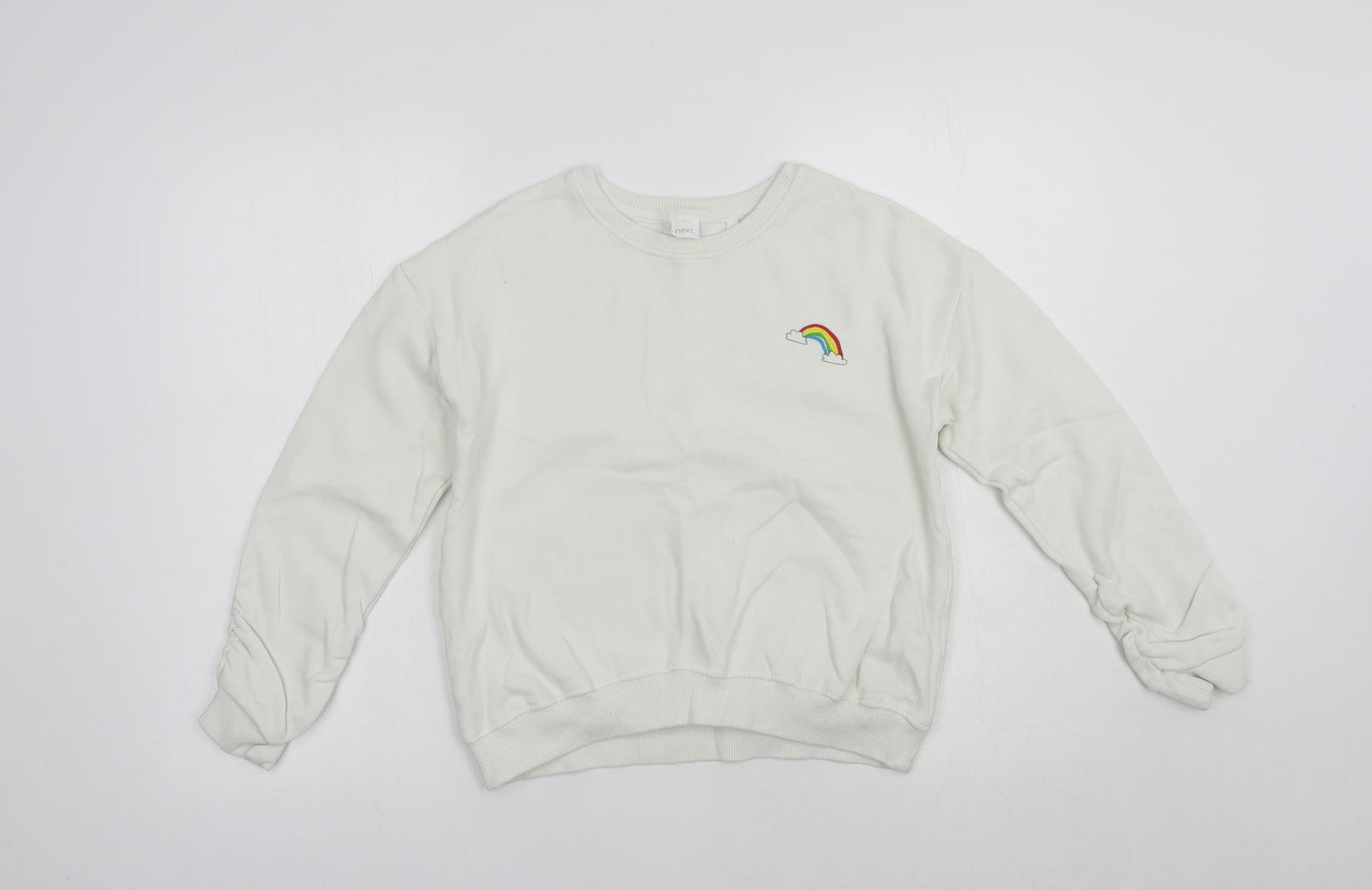 NEXT Girls White  Cotton Pullover Sweatshirt Size 12 Years  Pullover - Rainbow