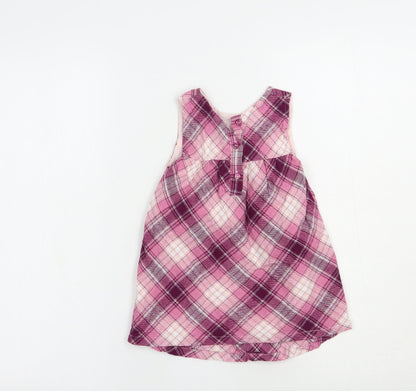 George Baby Purple Plaid Cotton A-Line  Size 12-18 Months  Round Neck Button