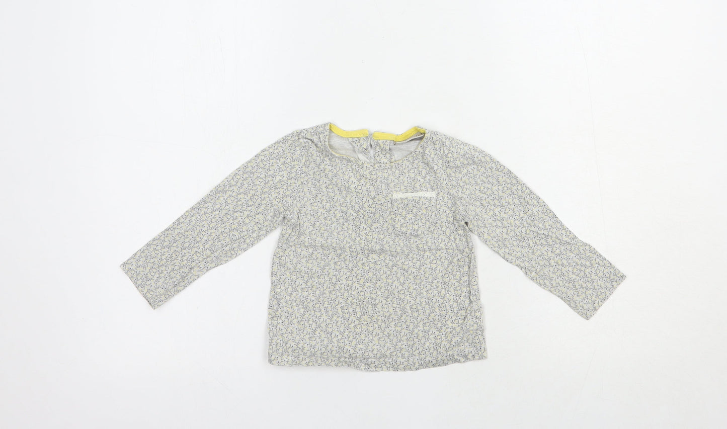NEXT Baby Grey Floral Cotton Basic T-Shirt Size 12-18 Months Crew Neck Button