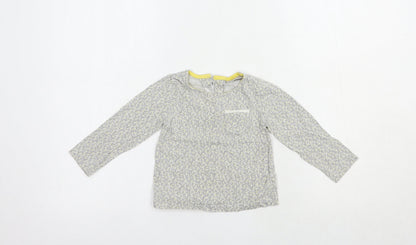 NEXT Baby Grey Floral Cotton Basic T-Shirt Size 12-18 Months Crew Neck Button