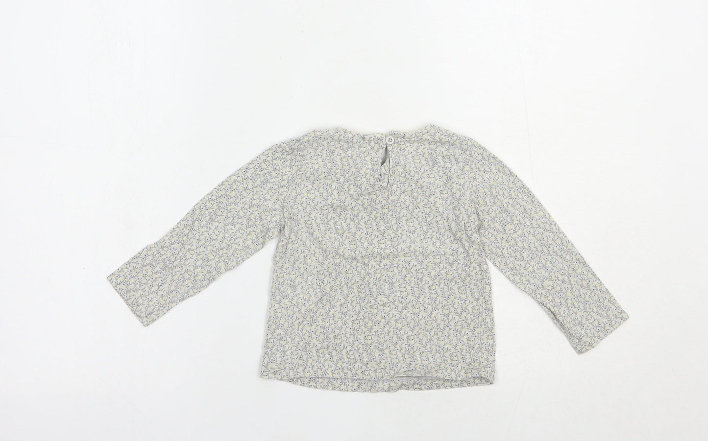 NEXT Baby Grey Floral Cotton Basic T-Shirt Size 12-18 Months Crew Neck Button