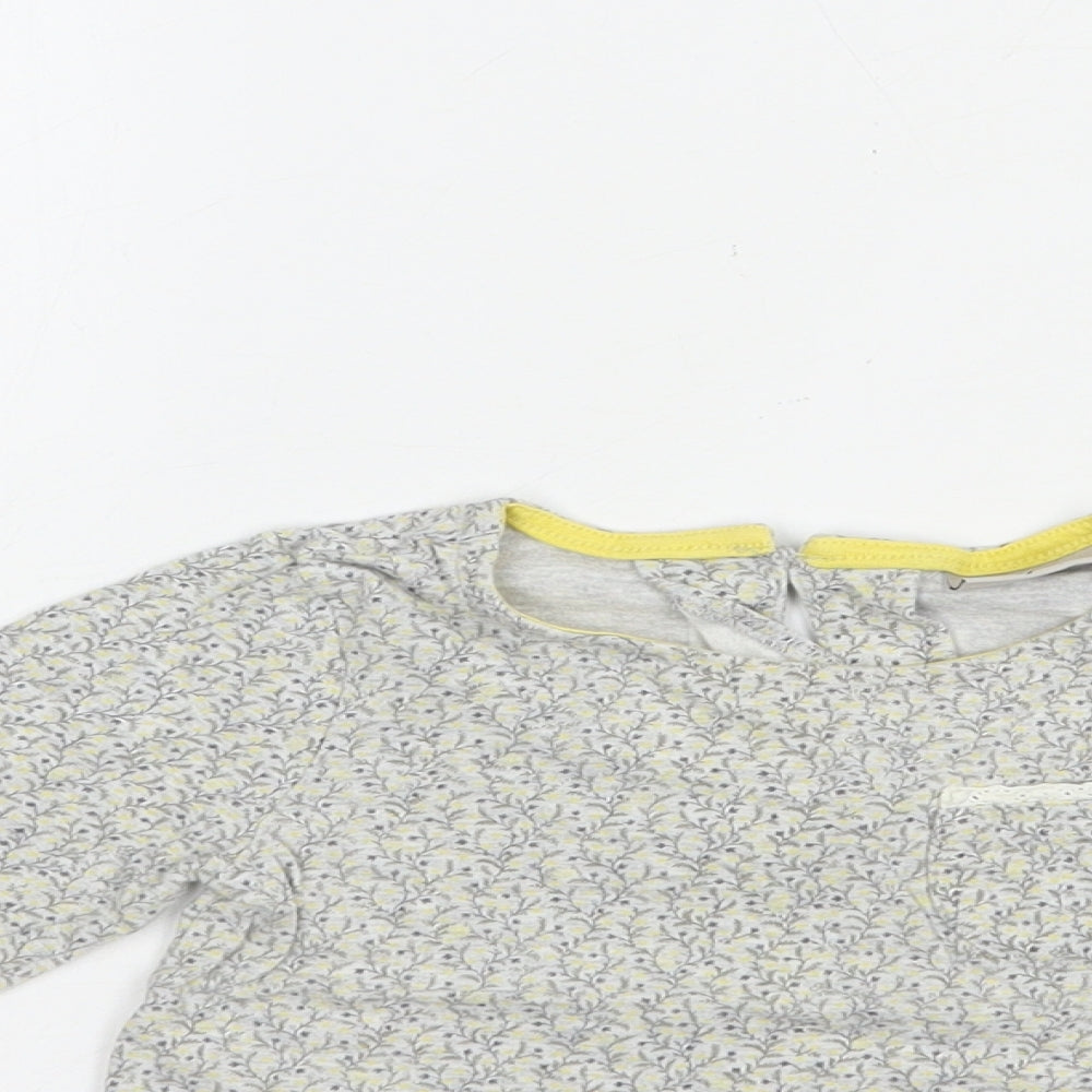 NEXT Baby Grey Floral Cotton Basic T-Shirt Size 12-18 Months Crew Neck Button
